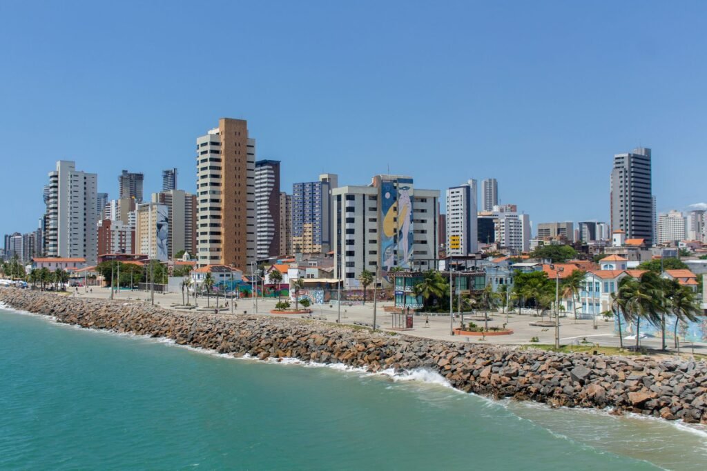 Fortaleza seafront skyline in Ceará, Brazil, on a sunny day